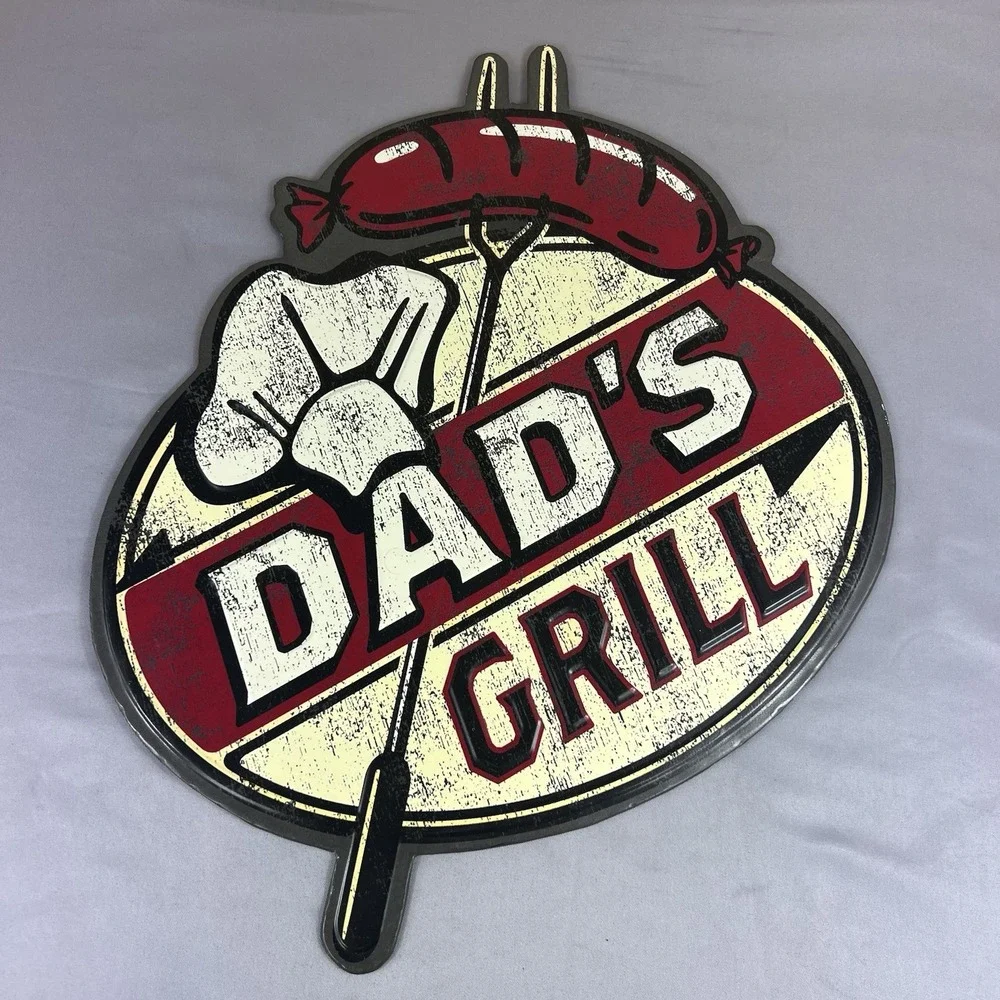 Dad's Grill Metal Sign Retro Rustic Wall Decor Man Cave Garage BBQ Used
